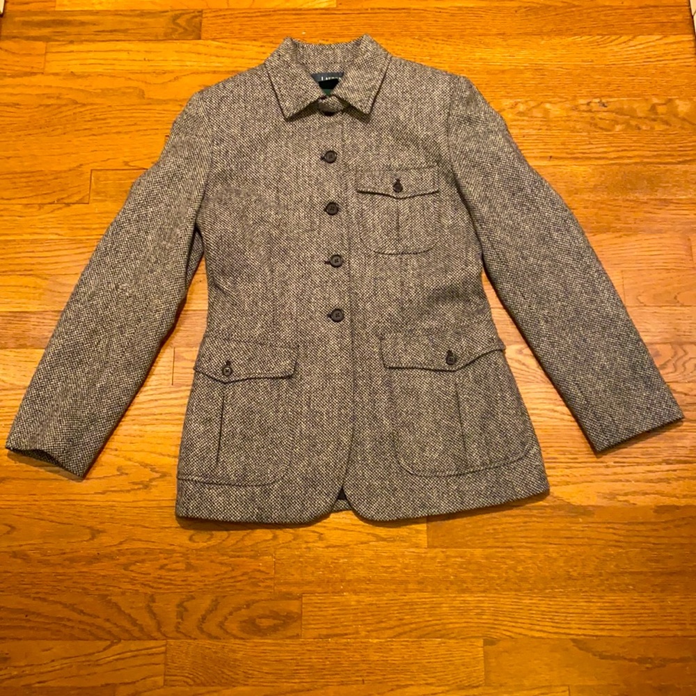 RALPH LAUREN - WOMENS HERRINGBONE GREY TWEED WOOL JACKET - Excellent+ - WOW!!